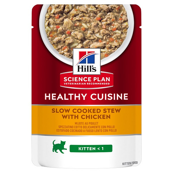 Hill\'s SP Healthy Cuisine Kitten, Pui și Tocană de Legume, plic hrană umedă pisici junior, 80g