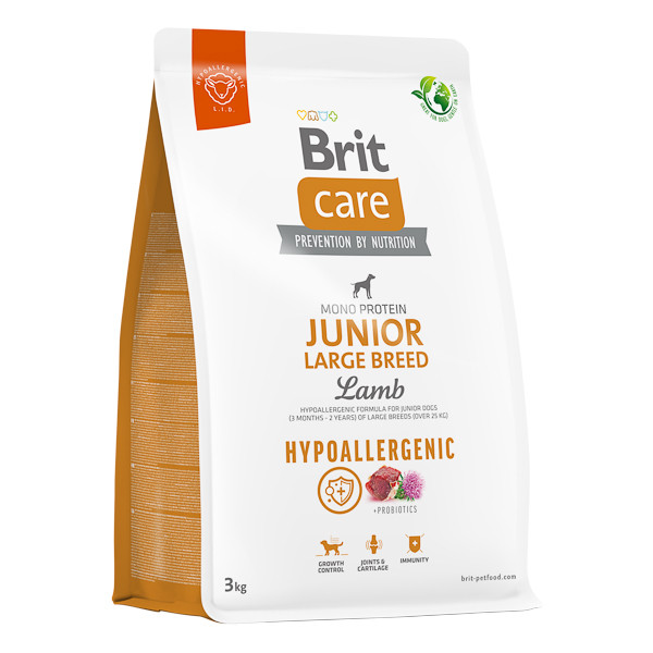 Brit Care Hypoallergenic Junior Large Breed, L-XL, Miel, hrană uscată monoproteică câini junior, sistem imunitar & alergii, 3kg