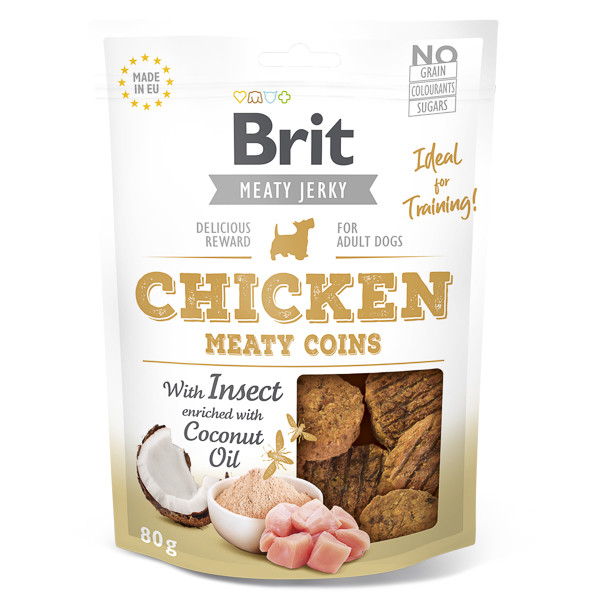 Brit Jerky Chicken with Insect Meaty Coins, recompense câini, Rondele carne Pui cu Insecte, 80g