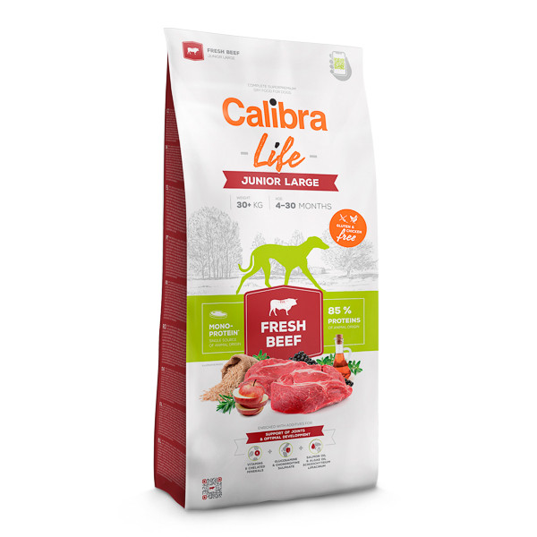 Calibra Life Junior Large, L-XL, Vită, hrană uscată monoproteică câini junior, 12kg