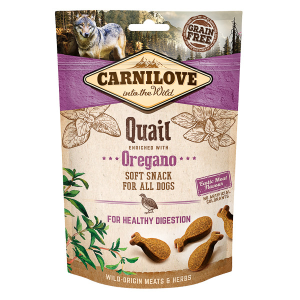 Carnilove Semi Moist Snack, Prepeliță cu Oregano, recompense funcționale fără cereale câini, sensibilități digestive, 200g